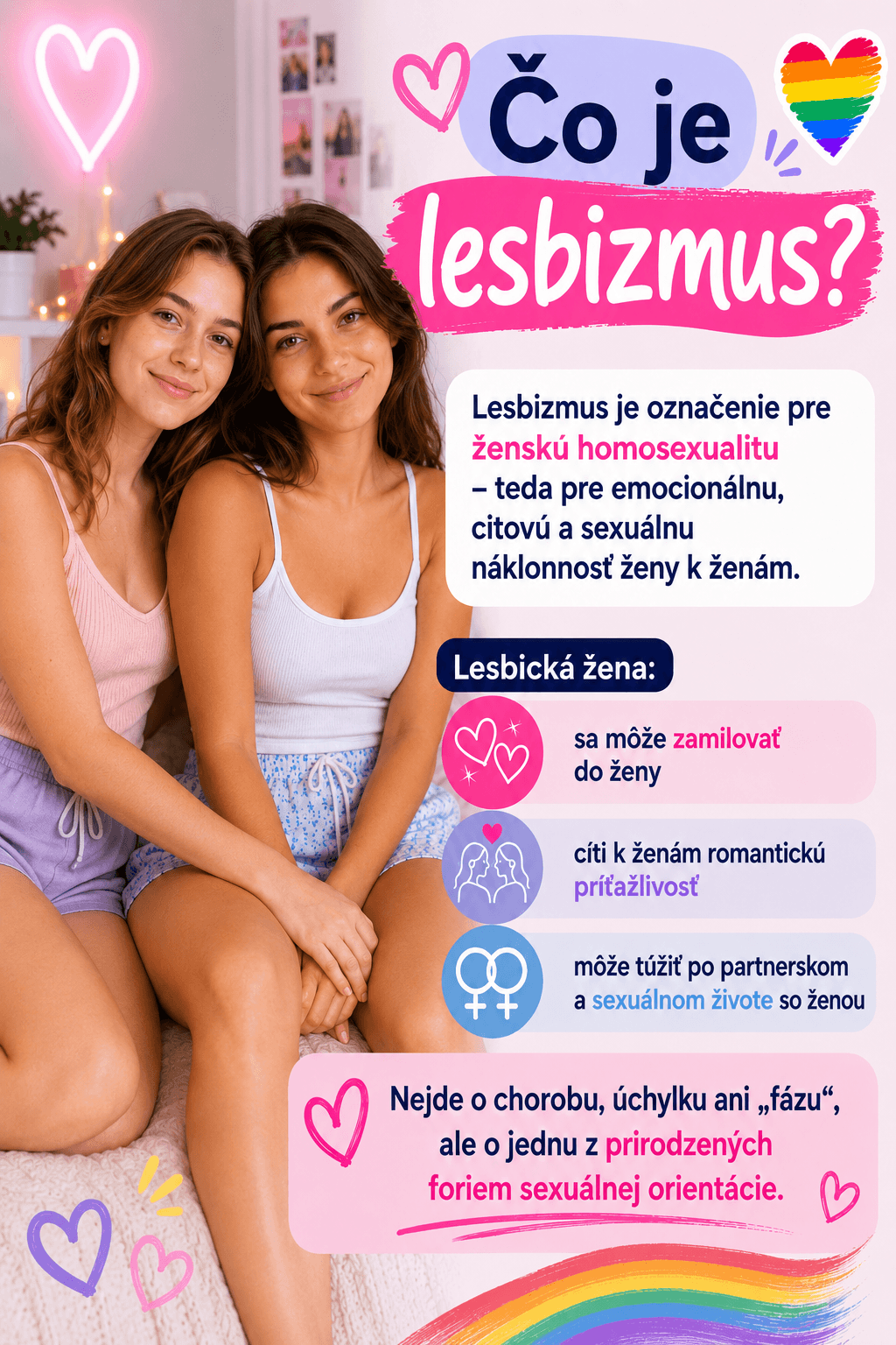 Lesbizmus je prirodzená sexuálna orientácia, pri ktorej žena cíti citovú, romantickú alebo sexuálnu príťažlivosť k ženám.