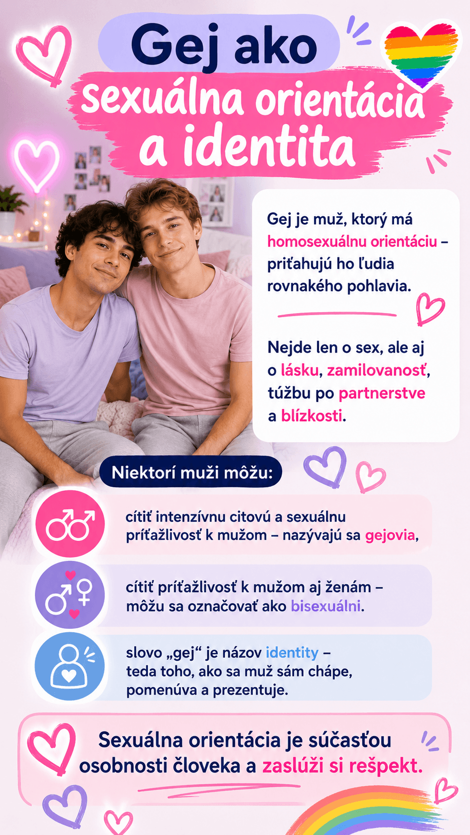 Byť gej neznamená len sexuálnu orientáciu, ale často aj túžbu po láske, blízkosti, partnerstve a prijatí vlastnej identity.