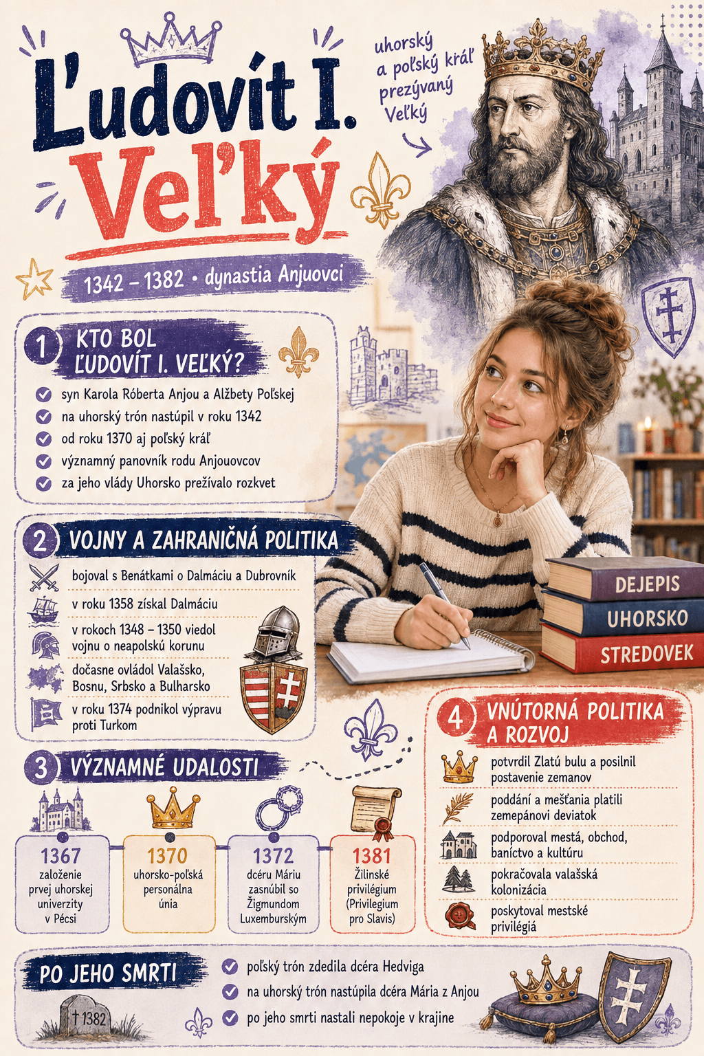 Ľudovít I. Veľký počas svojej vlády posilnil postavenie Uhorska, stal sa aj poľským kráľom a podporoval rozvoj miest, obchodu, baníctva aj vzdelávania.