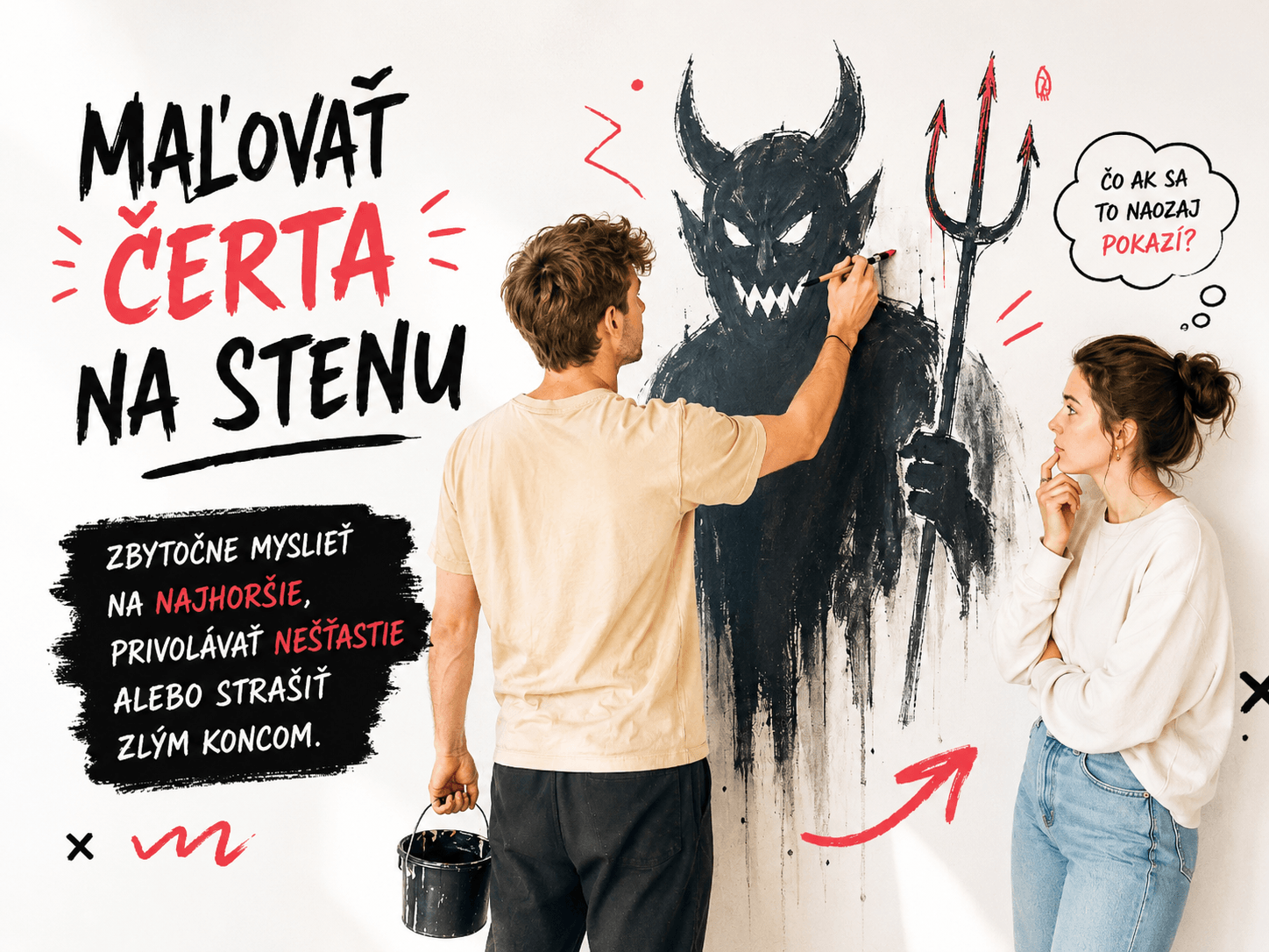 Keď niekto maľuje čerta na stenu, zbytočne myslí na najhorší koniec, straší seba alebo druhých a vytvára obavy z niečoho, čo sa ešte vôbec nemusí stať.