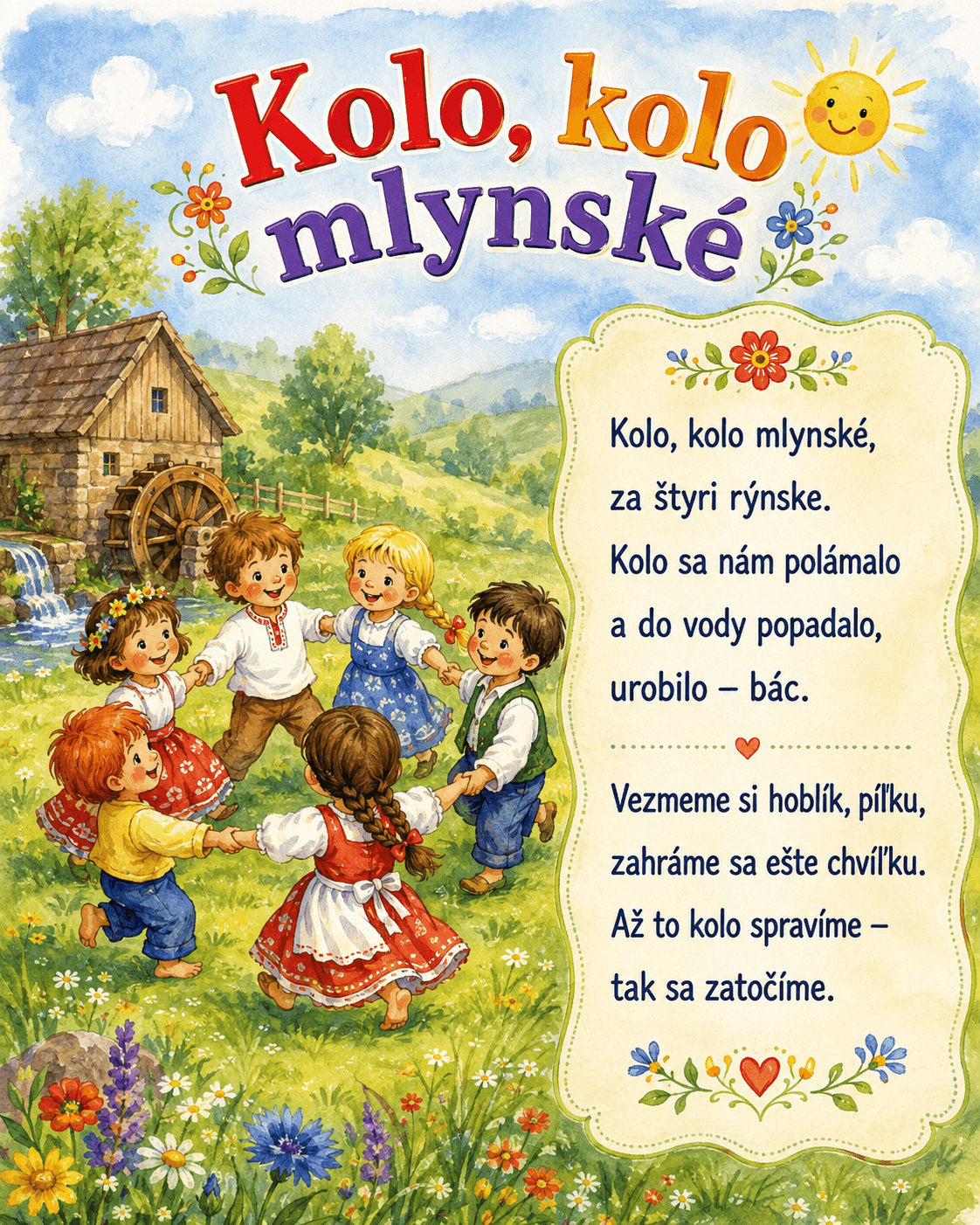 Kolo, kolo mlynské je veselá detská riekanka spojená s pohybovou hrou, pri ktorej sa deti držia za ruky a spoločne sa točia v kruhu.