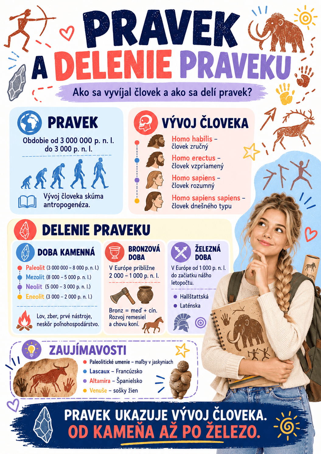 Pravek zahŕňa najstaršie obdobie dejín človeka, jeho vývoj od prvých predkov až po človeka dnešného typu a postupný prechod od doby kamennej k bronzovej a železnej dobe.